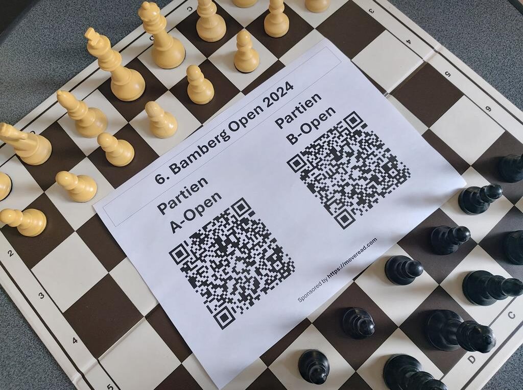 Hinter diesen QR-Codes verbergen sich die Partien des 6. Bamberg Open auf Lichess