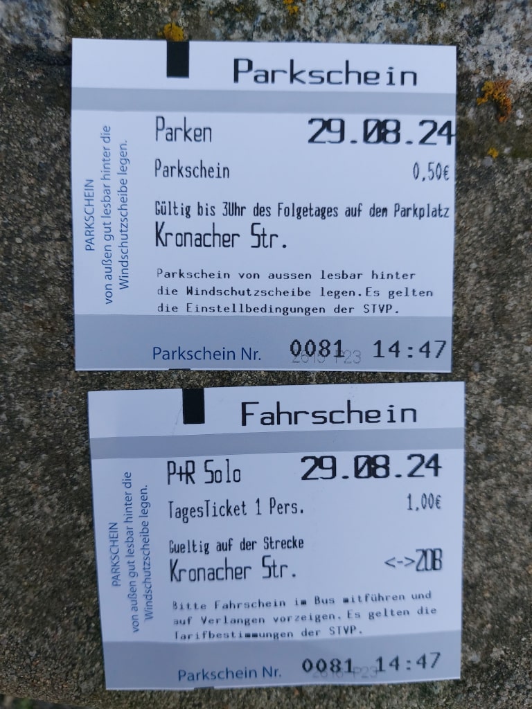 Parkschein und Fahrschein